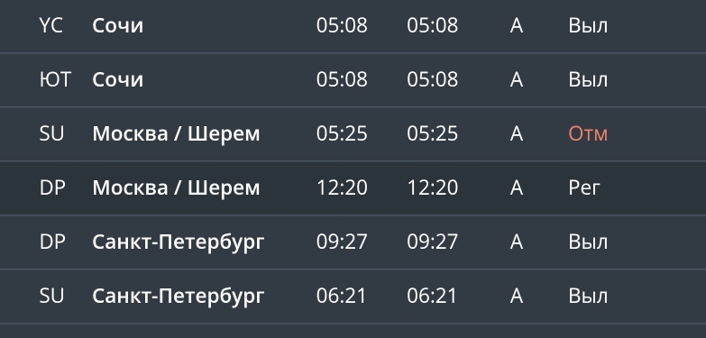 Онлайн-табло аэропорта Рощино