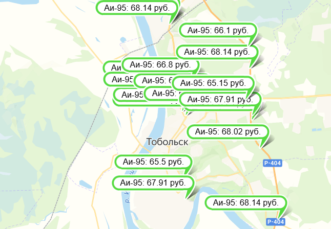 Скриншот агрегатора цен  fuelprice.ru  