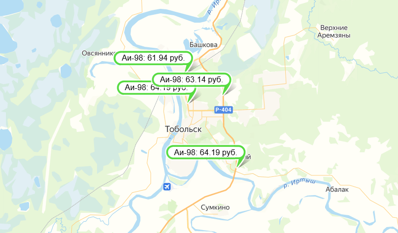 Скриншот агрегатора цен  fuelprice.ru  