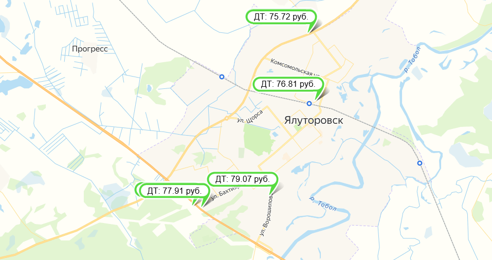 Скриншот агрегатора цен  fuelprice.ru  
